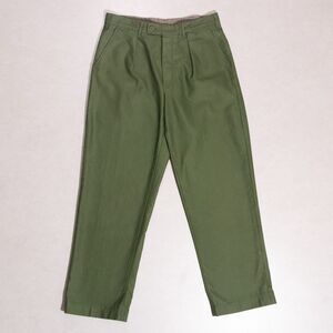 Swedish Army 70s Military 1974 C96 Vintage Green Button Fly Work Pants 30x29